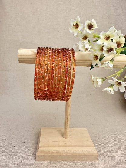 Ruhani Raindrop Glass Bangles in Orange