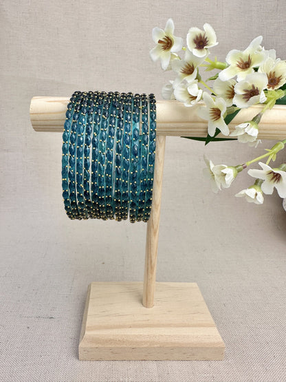 Ruhani Raindrop Glass Bangles in Teal Blue