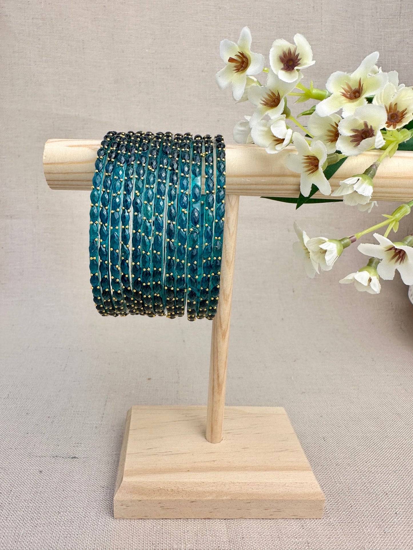 Ruhani Raindrop Glass Bangles in Teal Blue