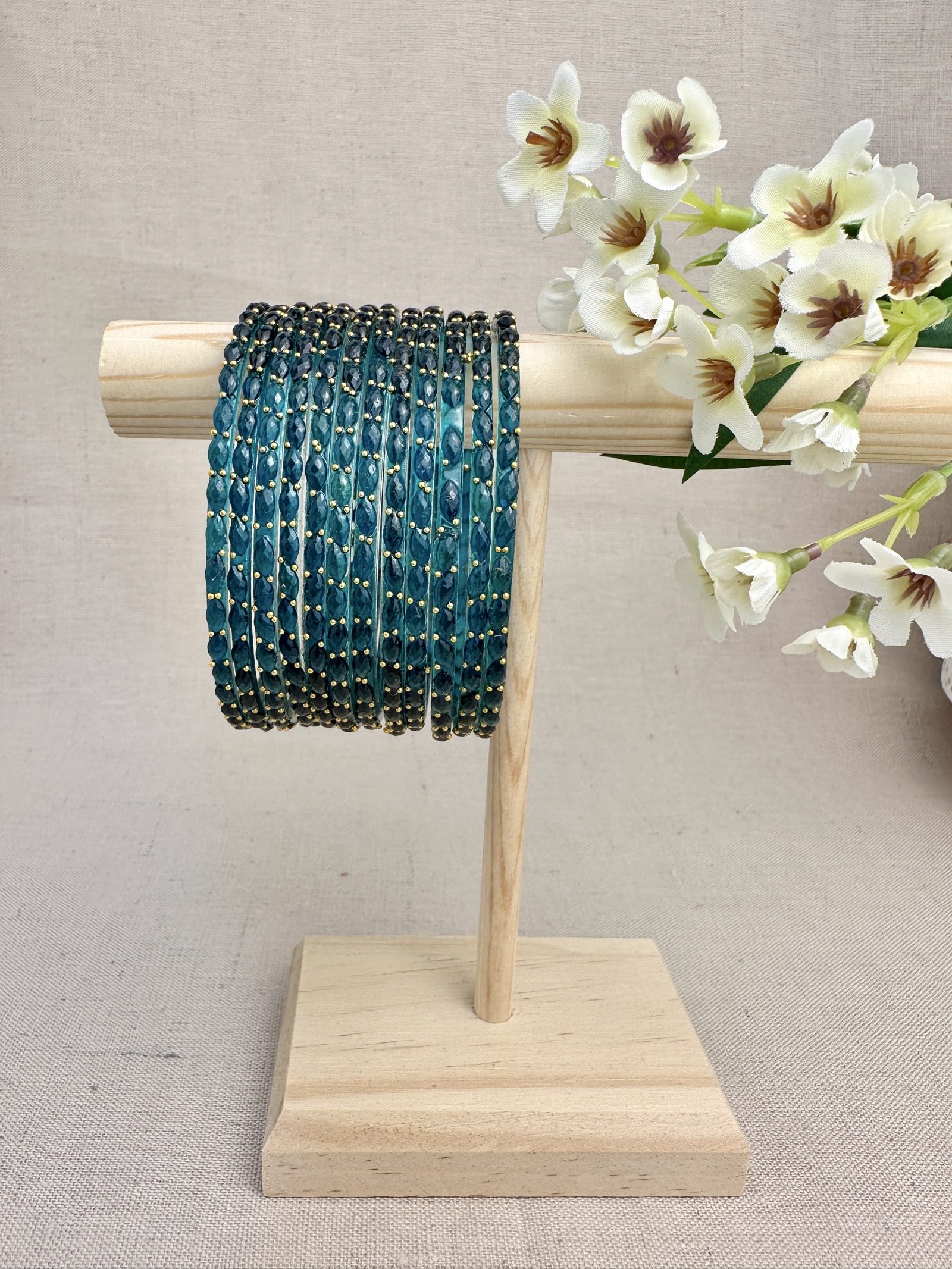 Ruhani Raindrop Glass Bangles in Teal Blue