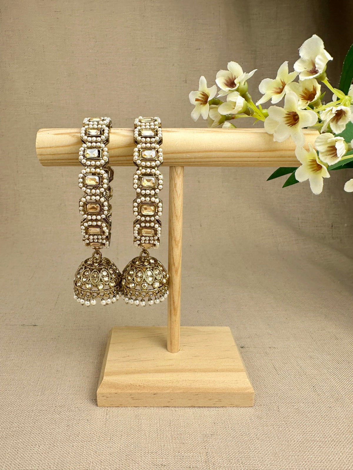 Saanjh Champagne Gold pearl jhumki kangan set of two