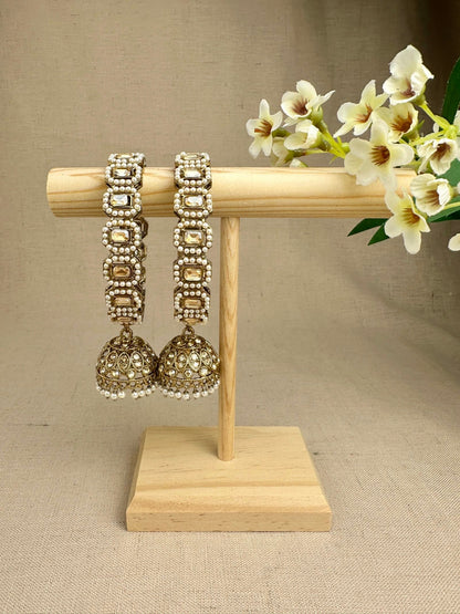Saanjh Champagne Gold pearl jhumki kangan set of two