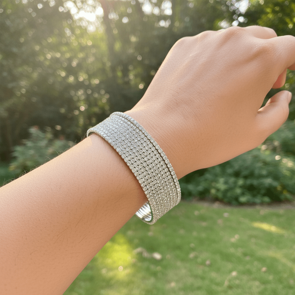 Sophia AD bangle set luxury lifestyle shot outdoors with natural light